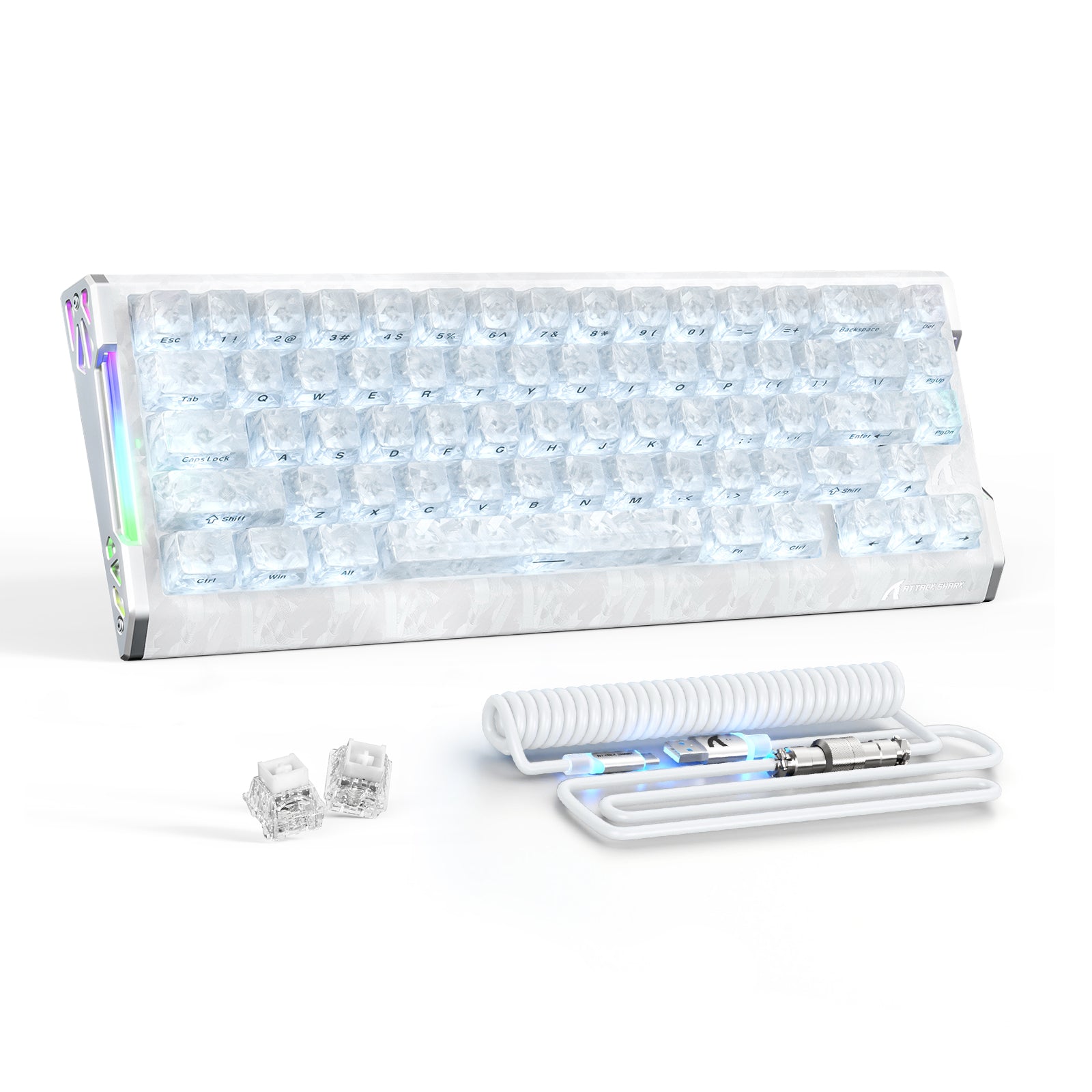 Clavier filaire ATTACK SHARK R68 HE en fibre de carbone avec interrupteurs magnétiques à déclenchement rapide et câble spiralé C01 Ultra RGB