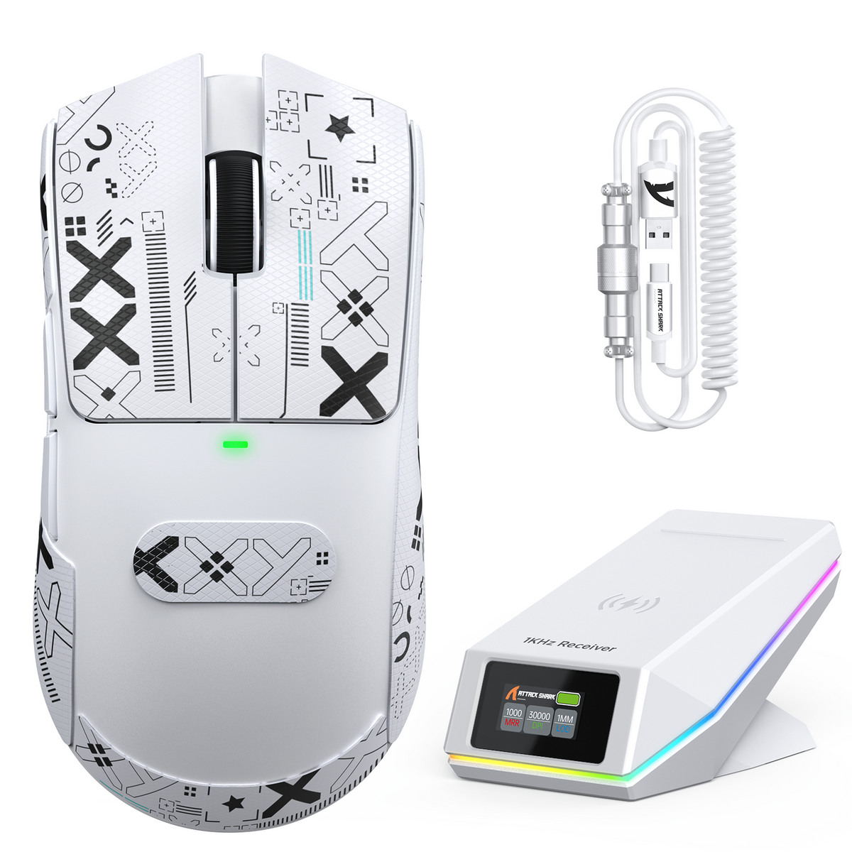 Souris de jeu sans fil ATTACK SHARK X11 PRO V2 avec écran TFT, station de charge et câble enroulé C06
